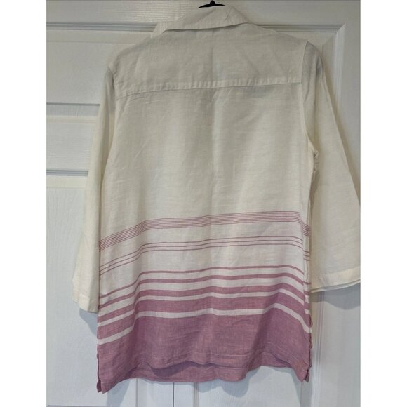 Sigrid Olsen Womens Blouse Tunic L Linen Pink White Stripe Pullover Beach - Picture 3 of 9